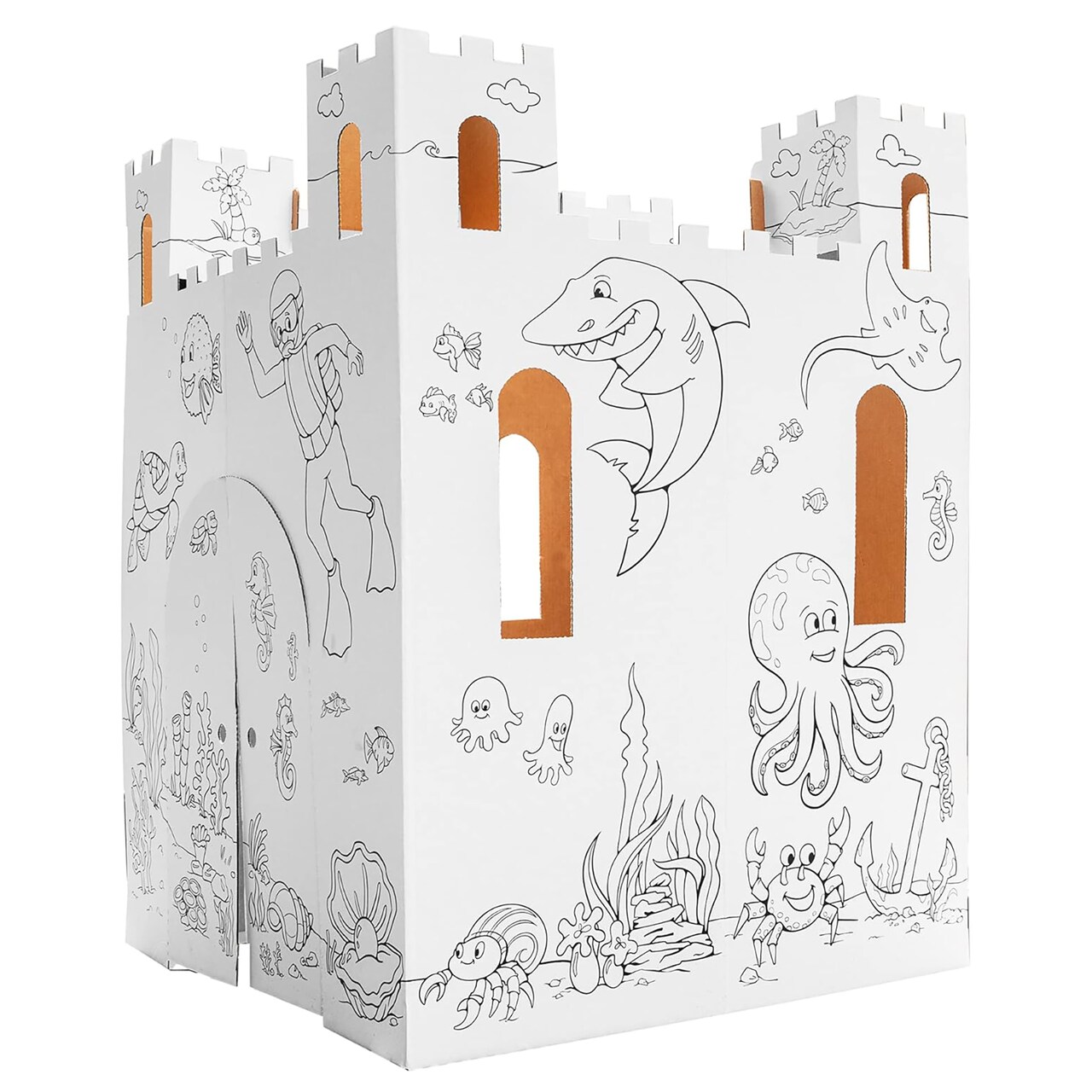 Easy Playhouse Sand Castle - Kids Art & Craft for Indoor & Outdoor Fun, Color, Draw, Doodle – Decorate & Personalize a Cardboard Fort, 32" X 32" X 43. 5"